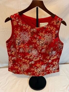 Vintage Lucia Lukken Red Asian-Inspired Floral Sleeveless Top Size Large (KK20)